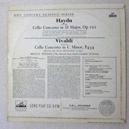 Haydn Cello Concerto In D Major / Vivaldi Cello Concerto In C Minor, P.434 LP (UK):Erling Bløndal Bengtsson - Image 2