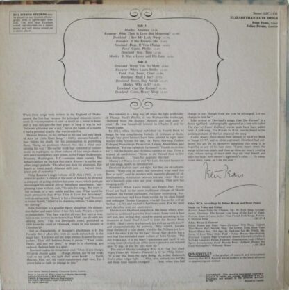 Elizabethan Lute Songs LP (CAN 1970):Julian Bream - Image 2