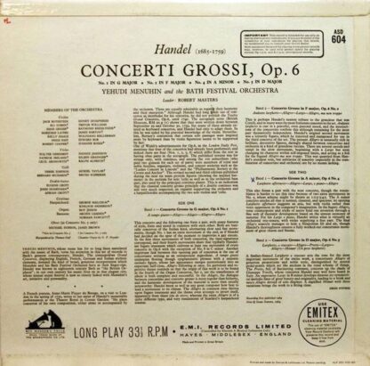 Concerti Grossi Nos. 1, 2, 4 & 5 Op. 6 LP (UK 1964):Georg Friedrich Händel - Image 2