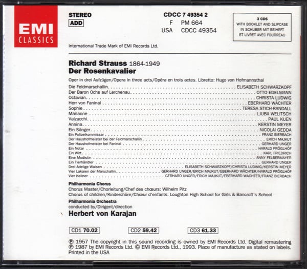 Elisabeth Schwarzkopf, Otto Edelmann, Christa Ludwig, Eberhard Wächter, Teresa Stich-Randall, Ljuba Welitsch, Paul Kuen, Kerstin Meyer, Nicolai Gedda, Herbert von Karajan, Richard Strauss-1