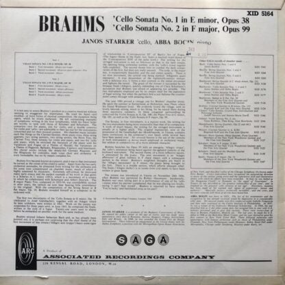 Cello And Piano Sonatas LP (UK 1964):Johannes Brahms - Image 2