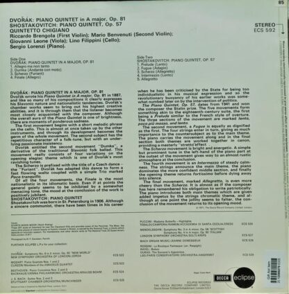 Piano Quintet LP (UK 1971):Quintetto Chigiano - Image 2