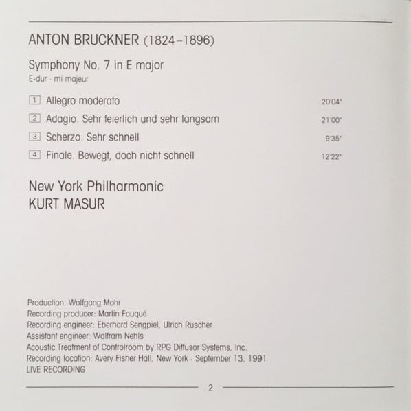 Anton Bruckner, Kurt Masur · New York Philharmonic-3
