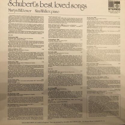 Schubert's Best Loved Songs LP (UK 1975):Martyn Hill - Image 2