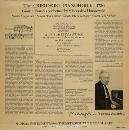 Sonatas For Pianoforte LP (US 1978):Mieczyslaw Horszowski - Image 2
