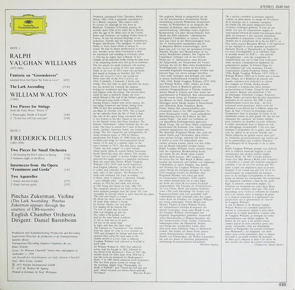 Ralph Vaughan Williams • Sir William Walton • Frederick Delius - Pinchas Zukerman • English Chamber Orchestra • Daniel Barenboim-1