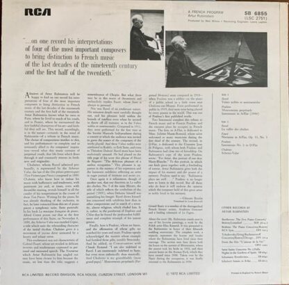 A French Program LP (UK 1972):Arthur Rubinstein - Image 2