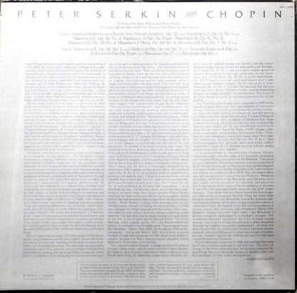 Peter Serkin Plays Chopin LP (US 1979):Peter Serkin - Image 2