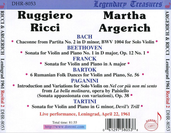 Ruggiero Ricci, Martha Argerich, Johann Sebastian Bach, Giuseppe Tartini, Ludwig van Beethoven, Niccolò Paganini, César Franck, Béla Bartók-1