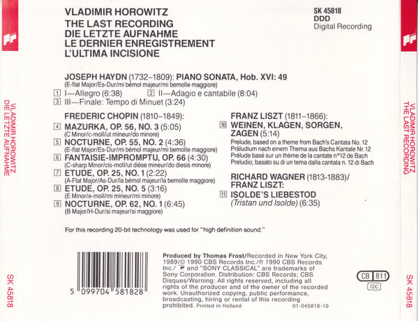 Vladimir Horowitz, Frédéric Chopin · Joseph Haydn · Franz Liszt · Richard Wagner-1