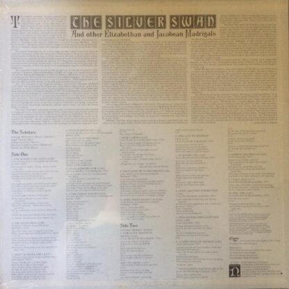 The Silver Swan (And Other Elizabethan And Jacobean Madrigals) LP (US 1980):The Scholars - Image 2