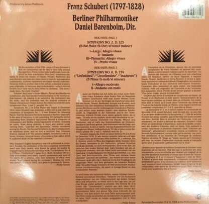 Symphonies Nos. 2 & 8 LP (US 1985):Franz Schubert - Image 2