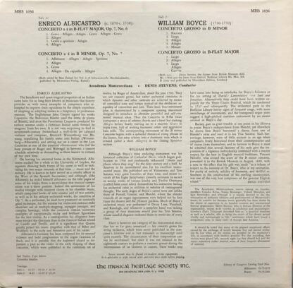 Concerti Grossi LP (US):Enrico Albicastro; William Boyce - Image 2