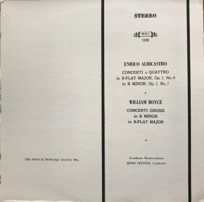 Concerti Grossi LP (US):Enrico Albicastro; William Boyce