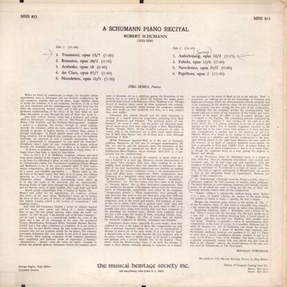 A Schumann Piano Recital LP (US):Robert Schumann - Image 2