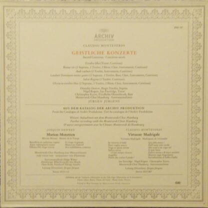 Geistliche Konzerte = Sacred Concertos LP (GER 1979):Claudio Monteverdi - Image 2