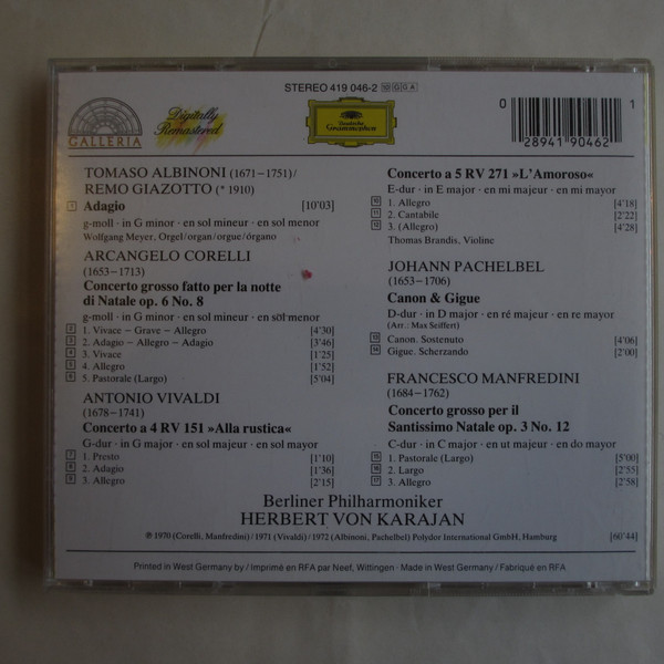 Tomaso Albinoni, Arcangelo Corelli, Antonio Vivaldi, Johann Pachelbel, Francesco Manfredini / Herbert Von Karajan & Berliner Philharmoniker-1