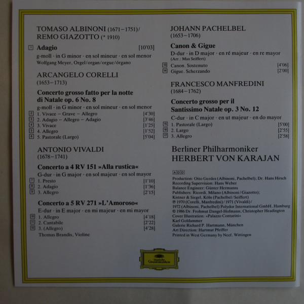 Tomaso Albinoni, Arcangelo Corelli, Antonio Vivaldi, Johann Pachelbel, Francesco Manfredini / Herbert Von Karajan & Berliner Philharmoniker-2