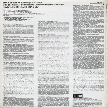Sings Wagner LP (UK 1980):Joan Sutherland - Image 2