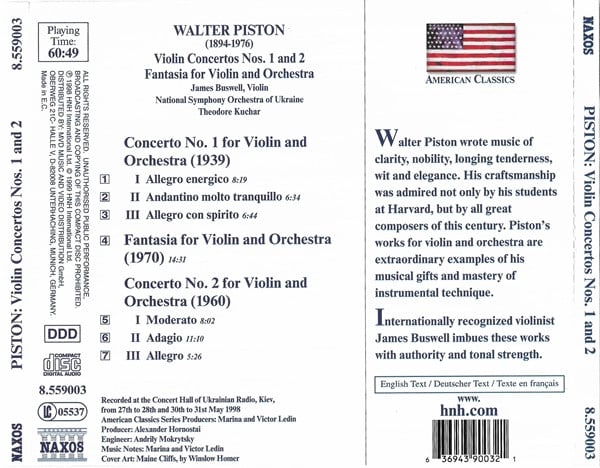 Walter Piston - James Buswell, National Symphony Orchestra Of Ukraine, Theodore Kuchar-1