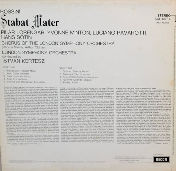 Gioacchino Rossini - Pilar Lorengar, Yvonne Minton, Luciano Pavarotti, Hans Sotin, London Symphony Orchestra And London Symphony Chorus, István Kertész-1