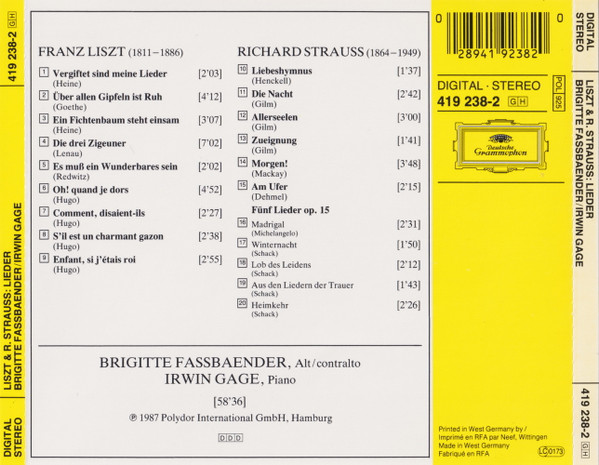 Franz Liszt ∙ Richard Strauss, Brigitte Fassbaender ∙ Irwin Gage-1