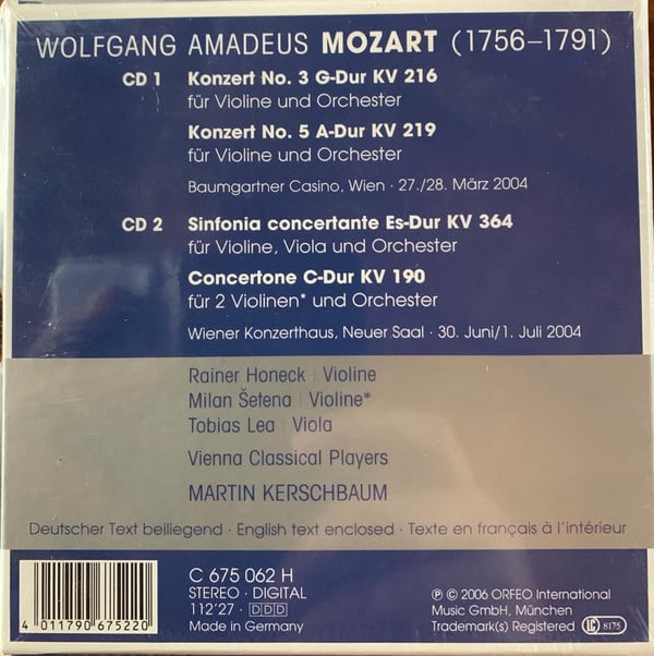 Wolfgang Amadeus Mozart - Rainer Honeck, Vienna Classical Players, Martin Kerschbaum-1