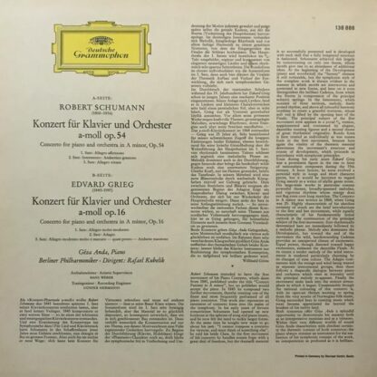 Klavierkonzerte In a-moll / Piano Concertos In A minor LP (GER):Schumann; Grieg - Image 2