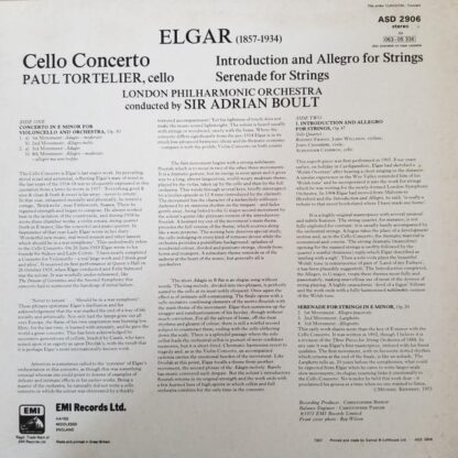 Elgar Cello Concerto and more LP (UK 1973):Paul Tortelier - Image 2