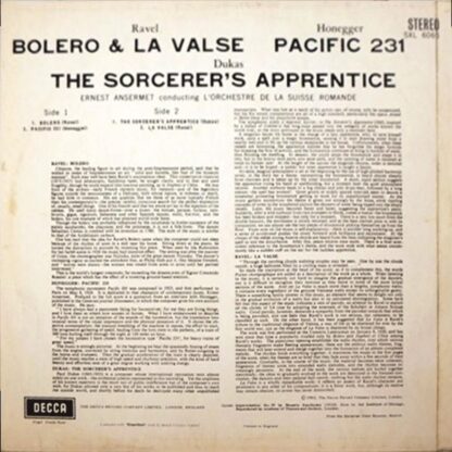 Bolero / La Valse / Pacific 231 / L'Apprentii Sorcier LP (UK):Maurice Ravel - Image 2