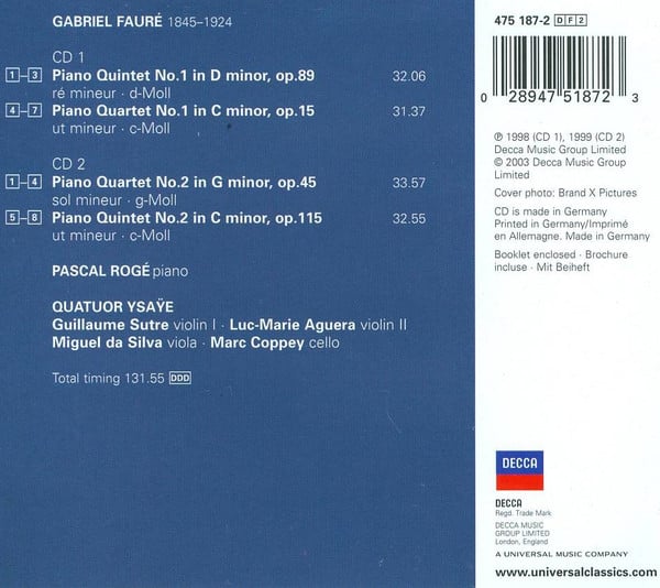 Gabriel Fauré - Pascal Rogé, Quatuor Ysaÿe-1