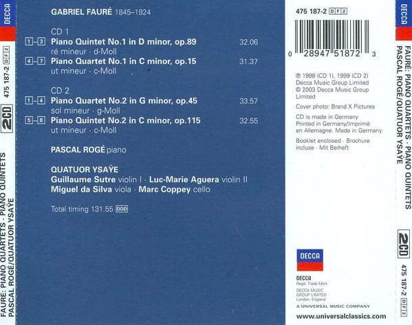 Gabriel Fauré - Pascal Rogé, Quatuor Ysaÿe-2