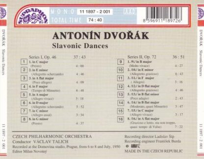 Dvořák - Slavonic Dances CD:Václav Talich - Image 2