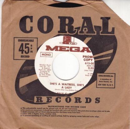 She's A Waitress, She's A Lady 7" PROMO:Billy C. Cole