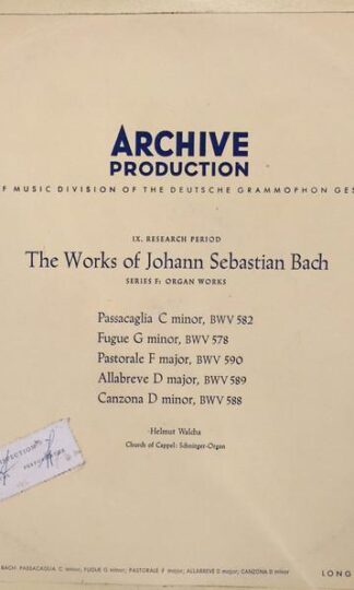 The Works Of... (Series F: Organ Works) LP (US 1963):J.S. Bach