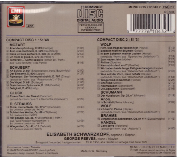 Elisabeth Schwarzkopf, George Reeves (3), Wolfgang Amadeus Mozart, Franz Schubert, Christoph Willibald Gluck, Richard Strauss, Hugo Wolf-1