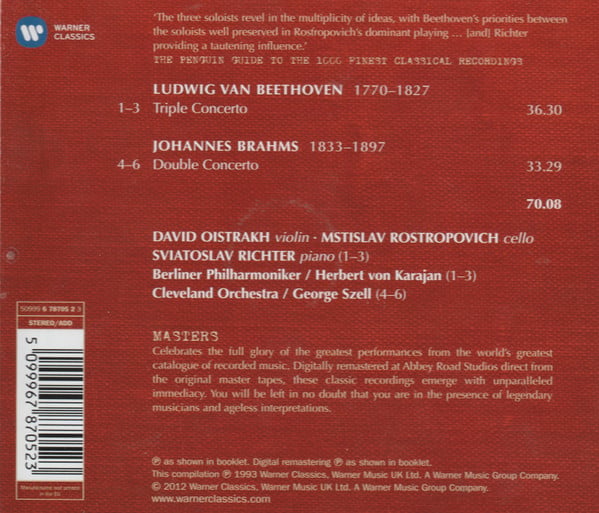 Ludwig van Beethoven, Johannes Brahms - David Oistrach, Mstislav Rostropovich, Sviatoslav Richter, Berliner Philharmoniker, Herbert von Karajan, The Cleveland Orchestra, George Szell-1