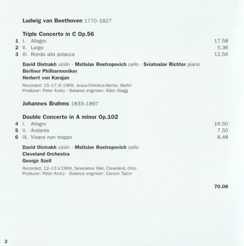 Ludwig van Beethoven, Johannes Brahms - David Oistrach, Mstislav Rostropovich, Sviatoslav Richter, Berliner Philharmoniker, Herbert von Karajan, The Cleveland Orchestra, George Szell-2