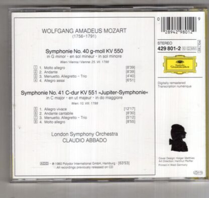 Mozart. Symphonies Nos. 40 & 41 "Jupiter":Claudio Abbado - Image 2