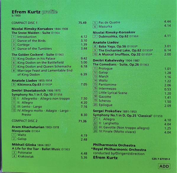 Efrem Kurtz, Sergei Prokofiev, Dmitri Shostakovich, Mikhail Ivanovich Glinka, Dmitry Kabalevsky, Aram Khachaturian, Anatoly Liadov, Nikolai Rimsky-Korsakov-1