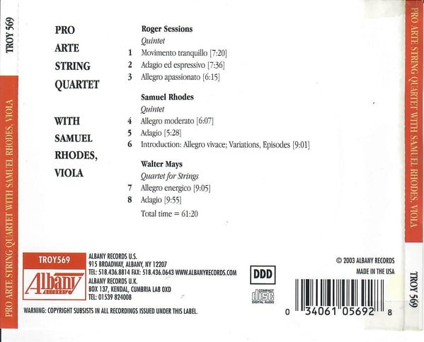 Roger Sessions / Samuel Rhodes / Walter Mays - Pro Arte Quartet With Samuel Rhodes-2