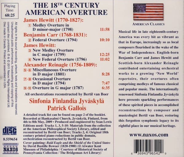 James Hewitt • Benjamin Carr • Alexander Reinagle, Jyväskylä Sinfonia, Patrick Gallois-1