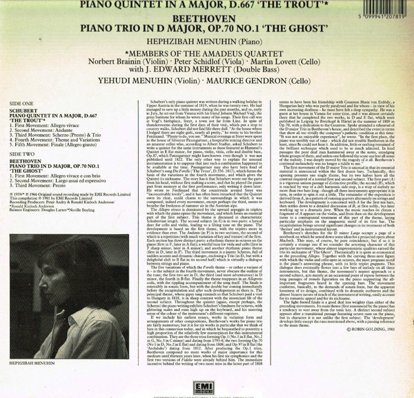 Franz Schubert / Ludwig Van Beethoven - Hephzibah Menuhin • Yehudi Menuhin • Maurice Gendron • Amadeus-Quartett With James Merrett-3