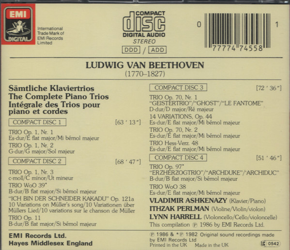 Ludwig van Beethoven / Vladimir Ashkenazy, Itzhak Perlman, Lynn Harrell-1