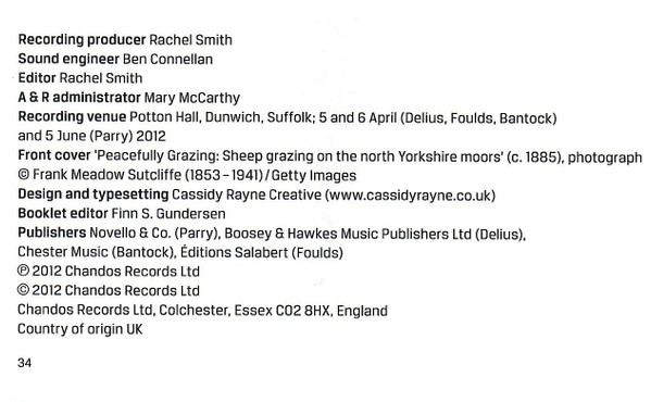 Paul Watkins (3), Huw Watkins, Charles Hubert Hastings Parry, Frederick Delius, Granville Bantock, John Foulds-4