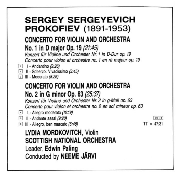 Sergei Prokofiev, Lydia Mordkovitch, Royal Scottish National Orchestra, Neeme Järvi-1