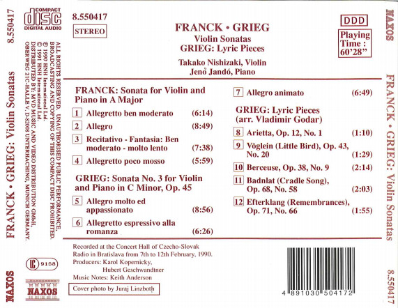 César Franck, Edvard Grieg - Takako Nishizaki, Jenö Jandó-1
