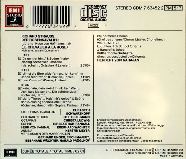 Richard Strauss, Elisabeth Schwarzkopf, Christa Ludwig, Teresa Stich-Randall, Otto Edelmann, Philharmonia Orchestra And Philharmonia Chorus, Herbert von Karajan-1