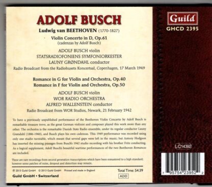 Beethoven. Violin Concerto / Romance In G / Romance In F:Adolf Busch - Image 2