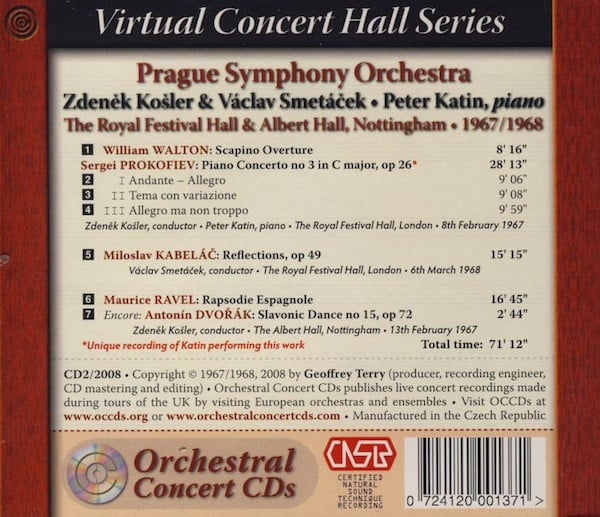 The Prague Symphony Orchestra, Zdeněk Košler & Václav Smetáček, Peter Katin, Sir William Walton • Sergei Prokofiev • Miloslav Kabeláč • Maurice Ravel • Antonín Dvořák-1